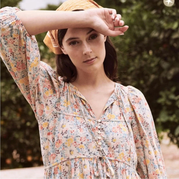 THE GREAT. Bonnet 100% Cotton Prairie Floral Boho Peasant Summer Midi Dress - Picture 2 of 16